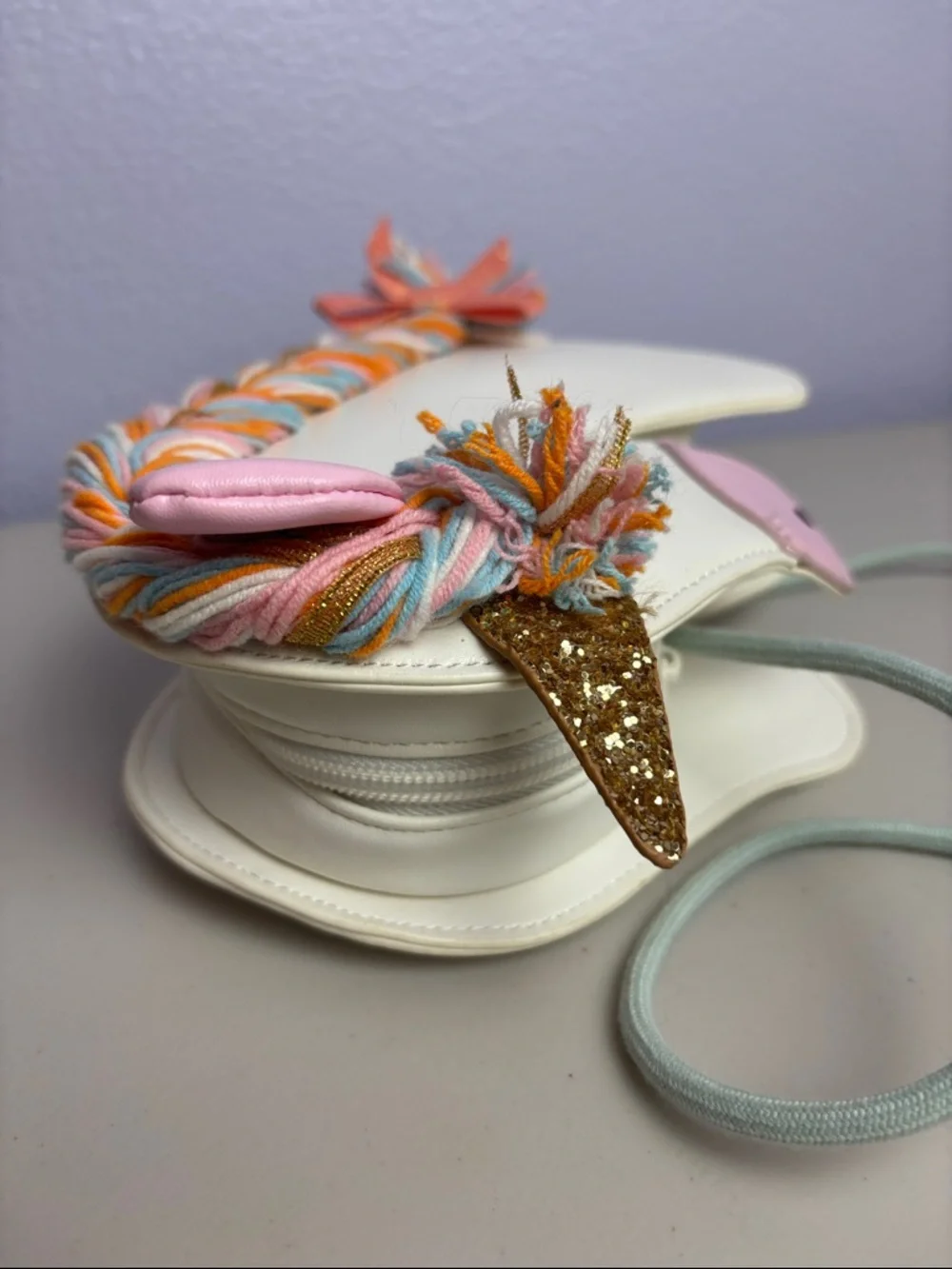 Cat & Jack Cream Unicorn Crossbody Bag with Pink & Multicolor Mane